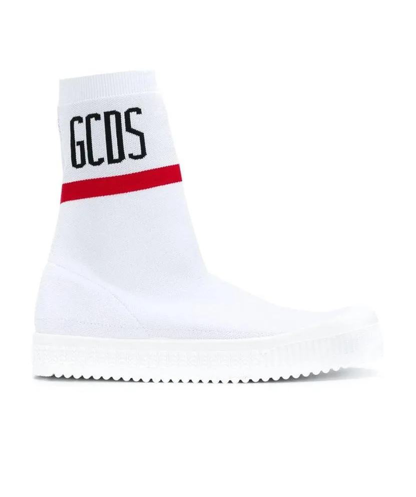 White Logo Knitted High-Top Casual Sneakers