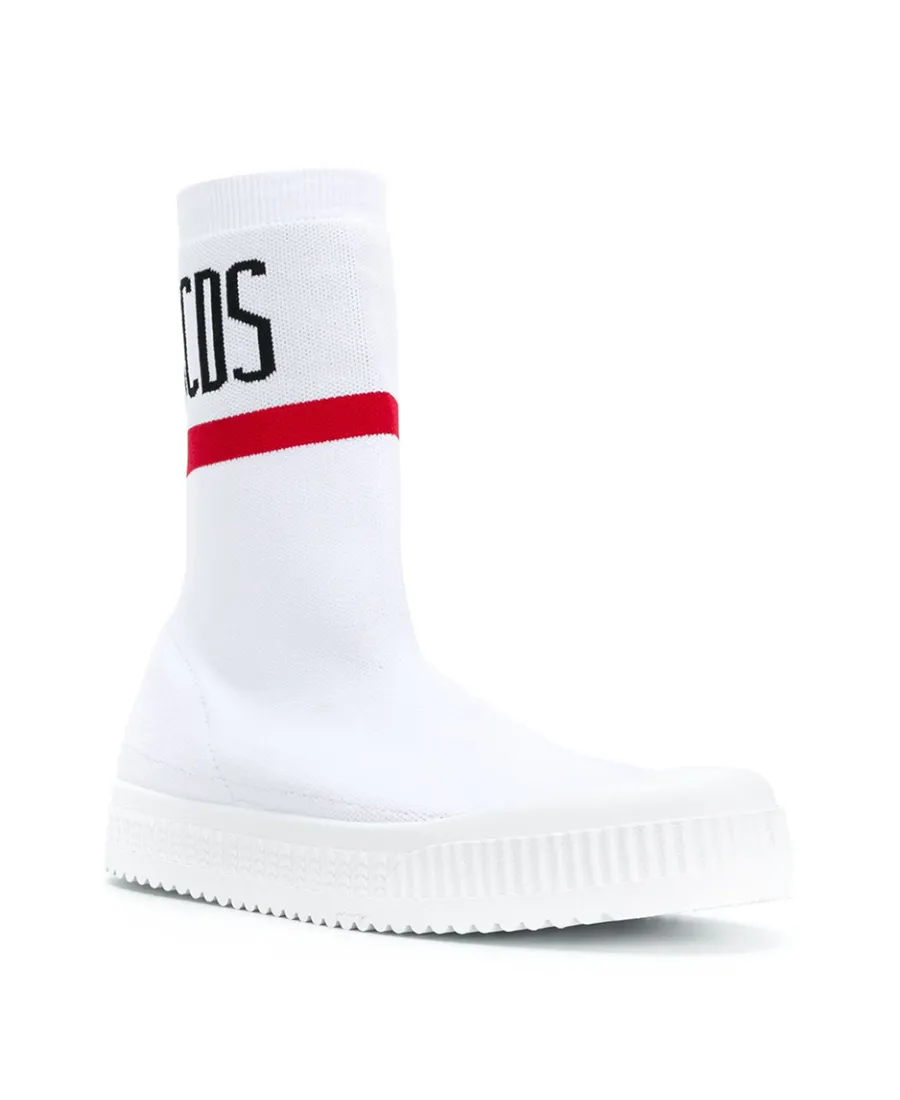 White Logo Knitted High-Top Casual Sneakers