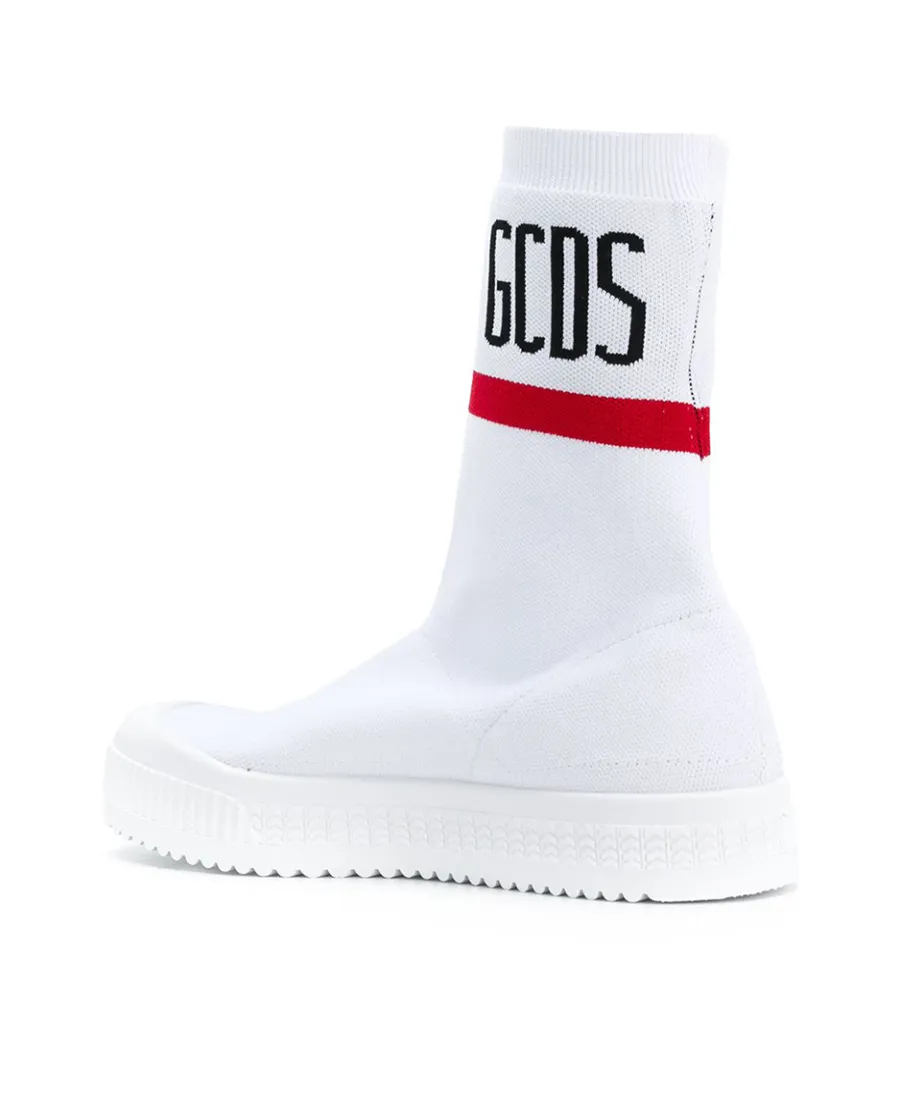 White Logo Knitted High-Top Casual Sneakers