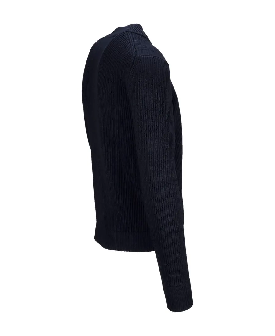 Navy Blue Turtleneck Knitted Cardigan