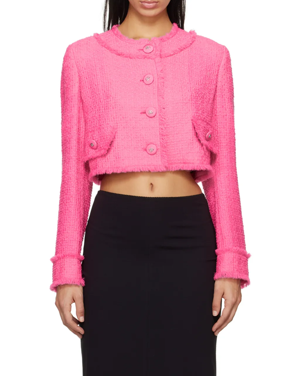 Dolce & Gabbana Frayed Hem Tweed Jacket