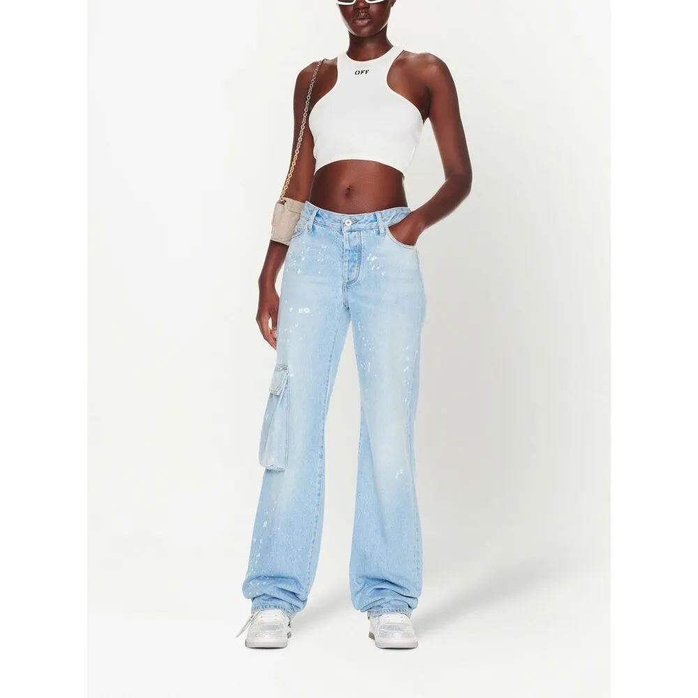 Off-White Toybox Painted Logo Patch Wide Leg Jeans