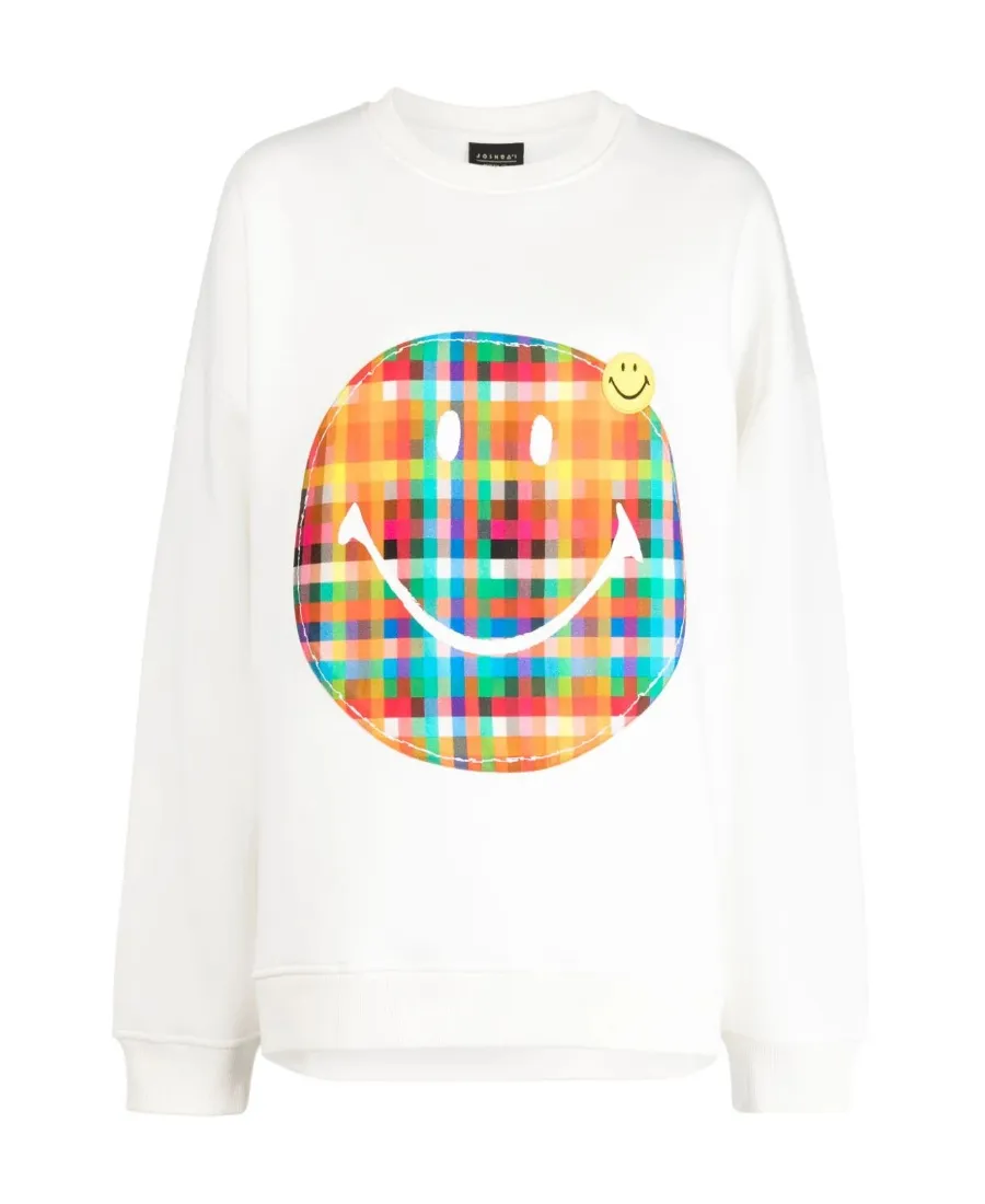 Plaid Smiley-Motif Jersey Sweatshirt