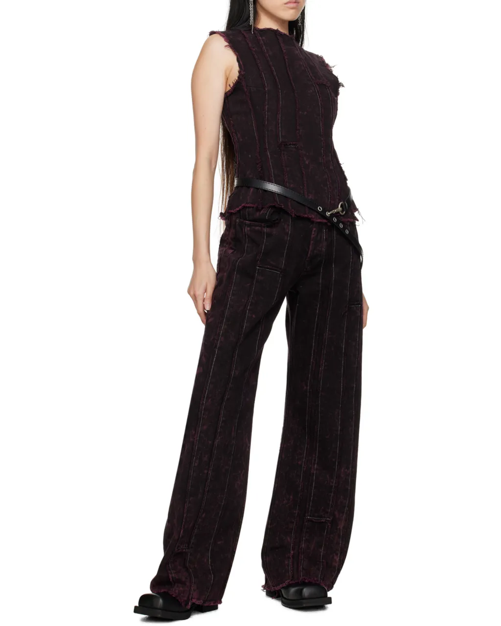 Stitched Striped Denim Trousers
