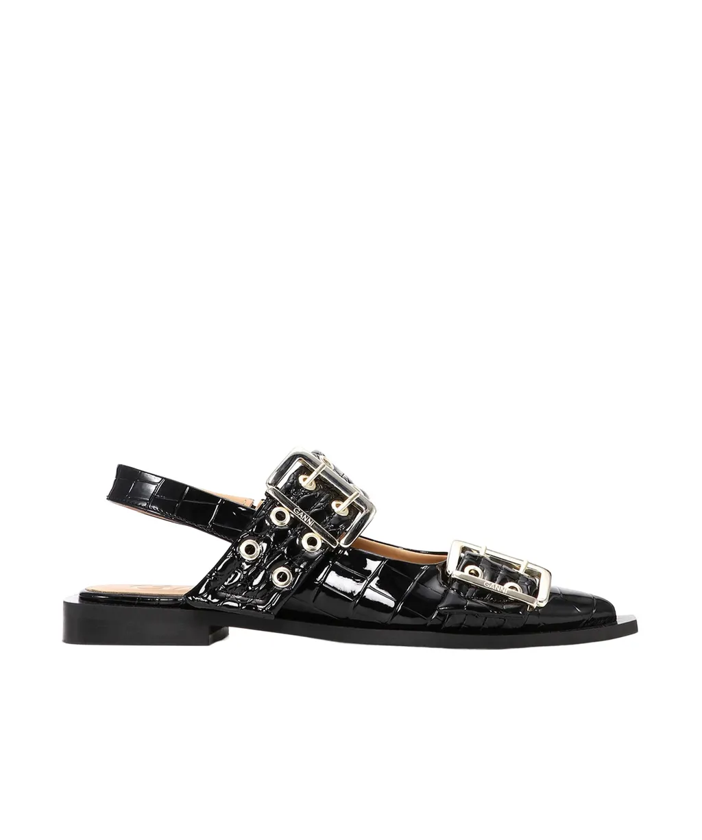 Ganni Embossed Patent Feminine Buckle Ballerinas