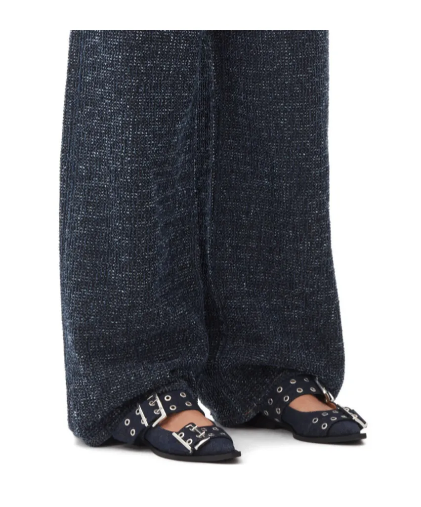 Ganni Double-Buckled Denim Ballerina Shoes