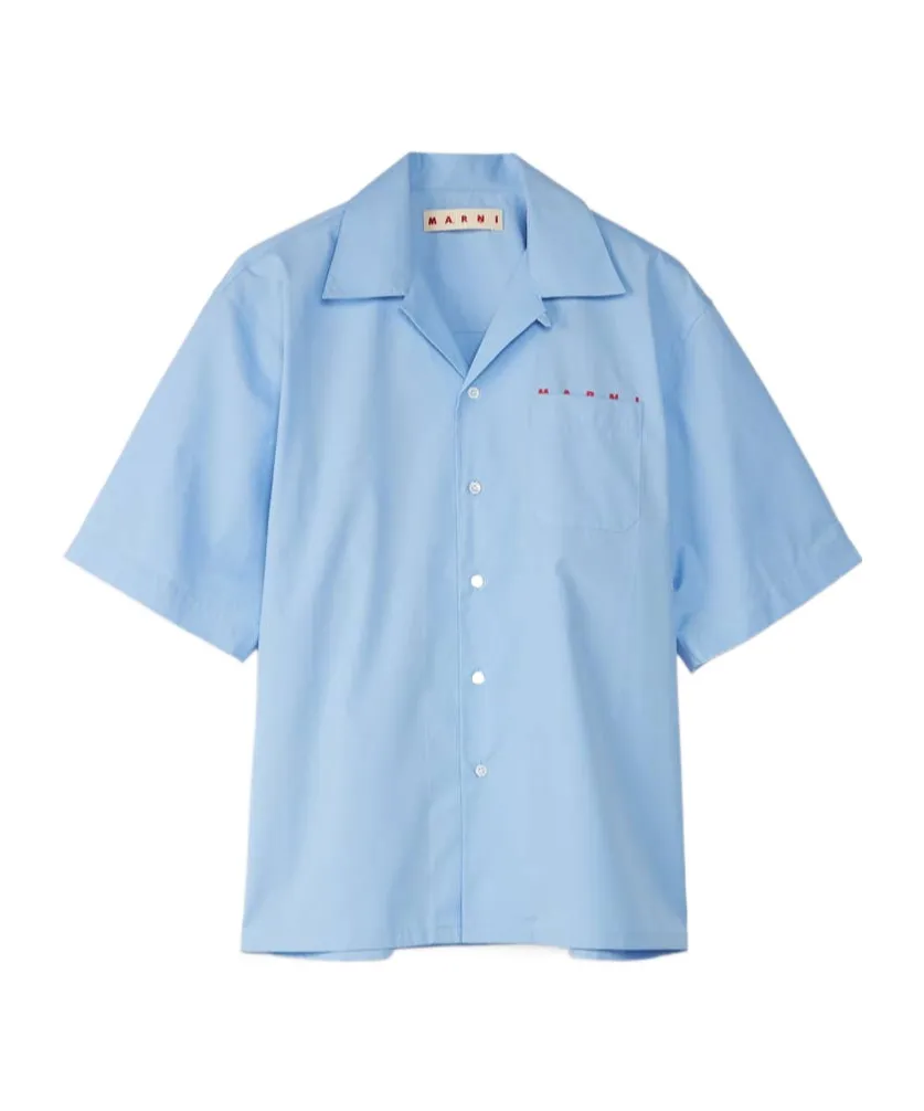 Marni Logo Printed Poplin Bowling Shirt