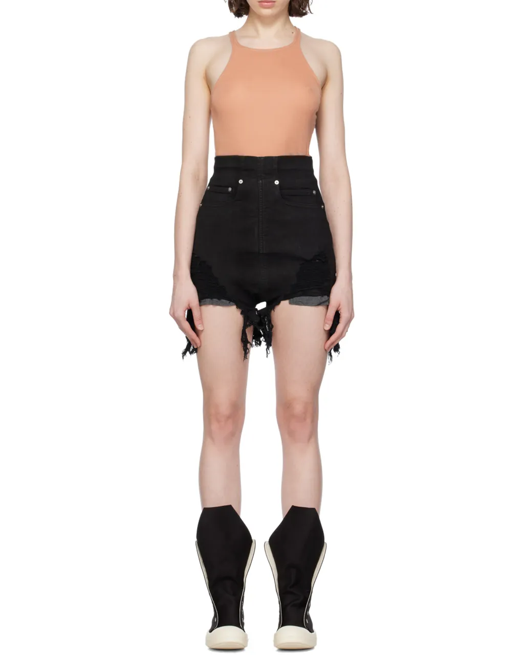 Rick Owens Drkshdw Lido Dirt High-Waist Denim Shorts