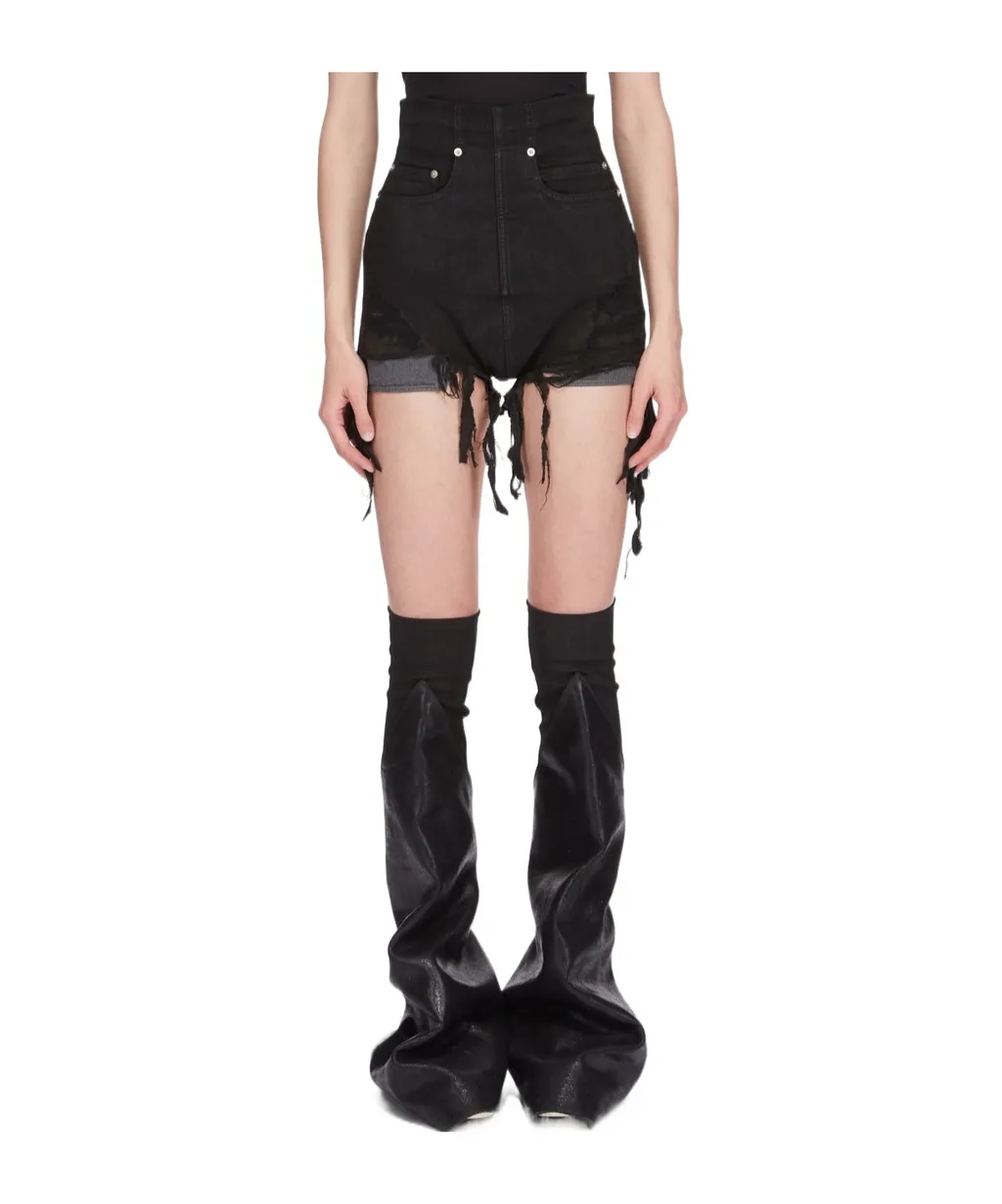 Rick Owens Drkshdw Lido Dirt High-Waist Denim Shorts