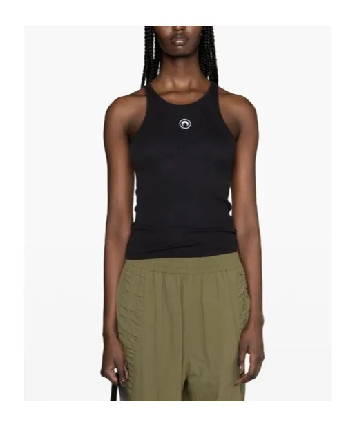 Moon-Embroidered Ribbed Tank Top