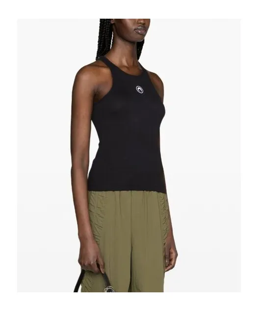 Moon-Embroidered Ribbed Tank Top