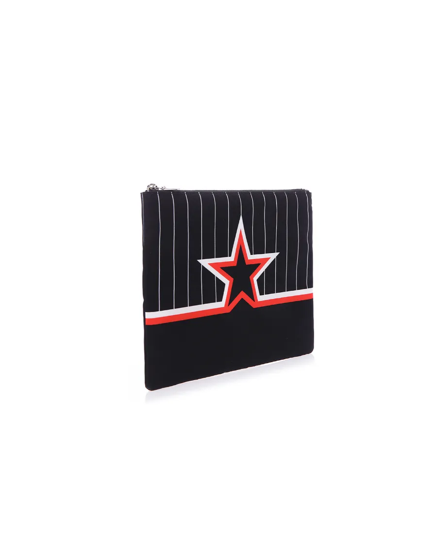 Black Striped Star Zipper Clutch