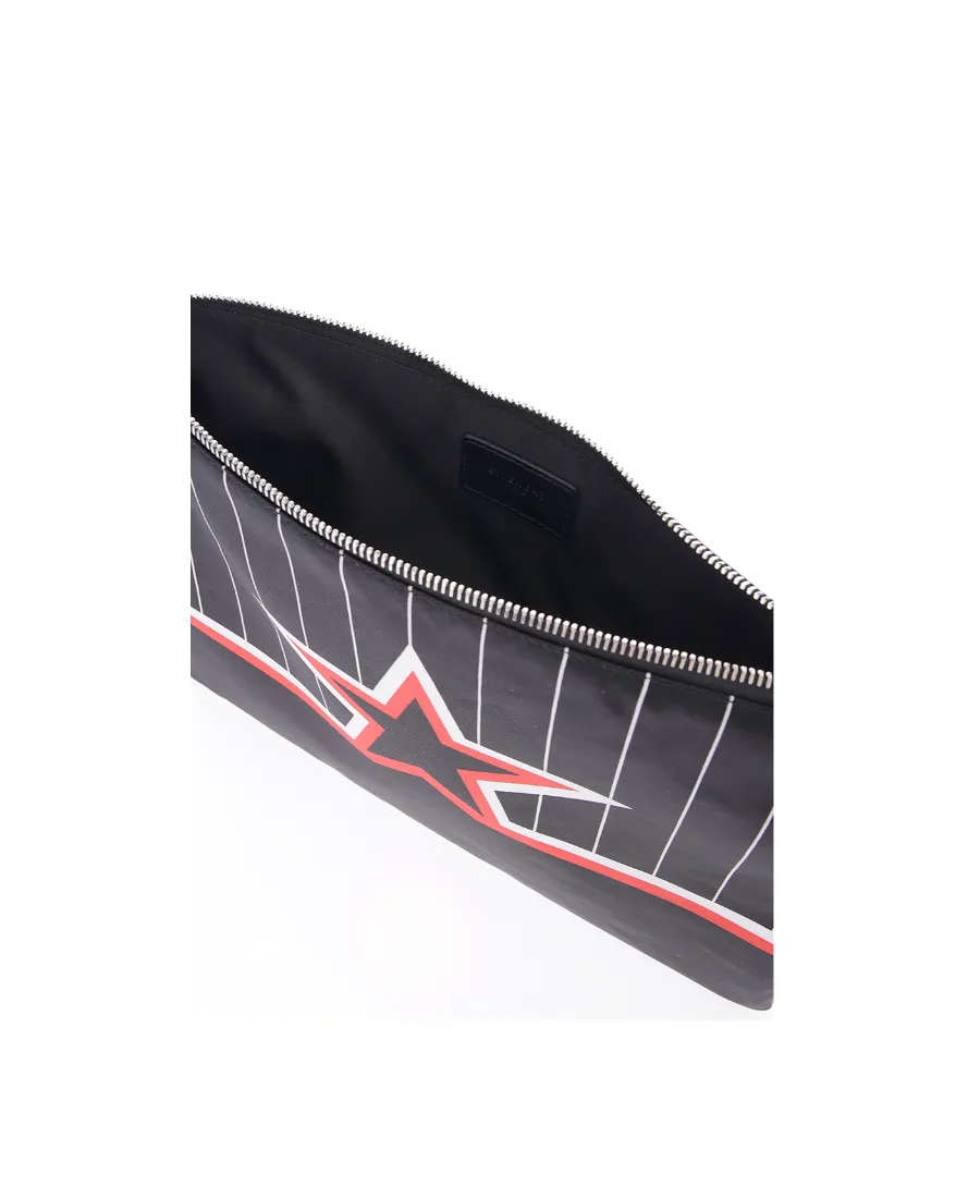 Black Striped Star Zipper Clutch