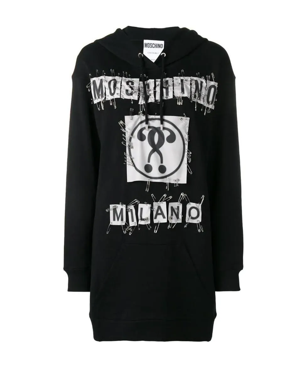 Safety Pin Embellished Logo Dress
