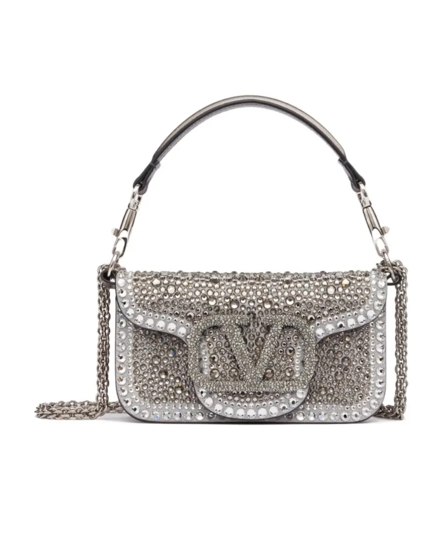Small Valentino Garavani Locò Shoulder Bag With Rhinestones