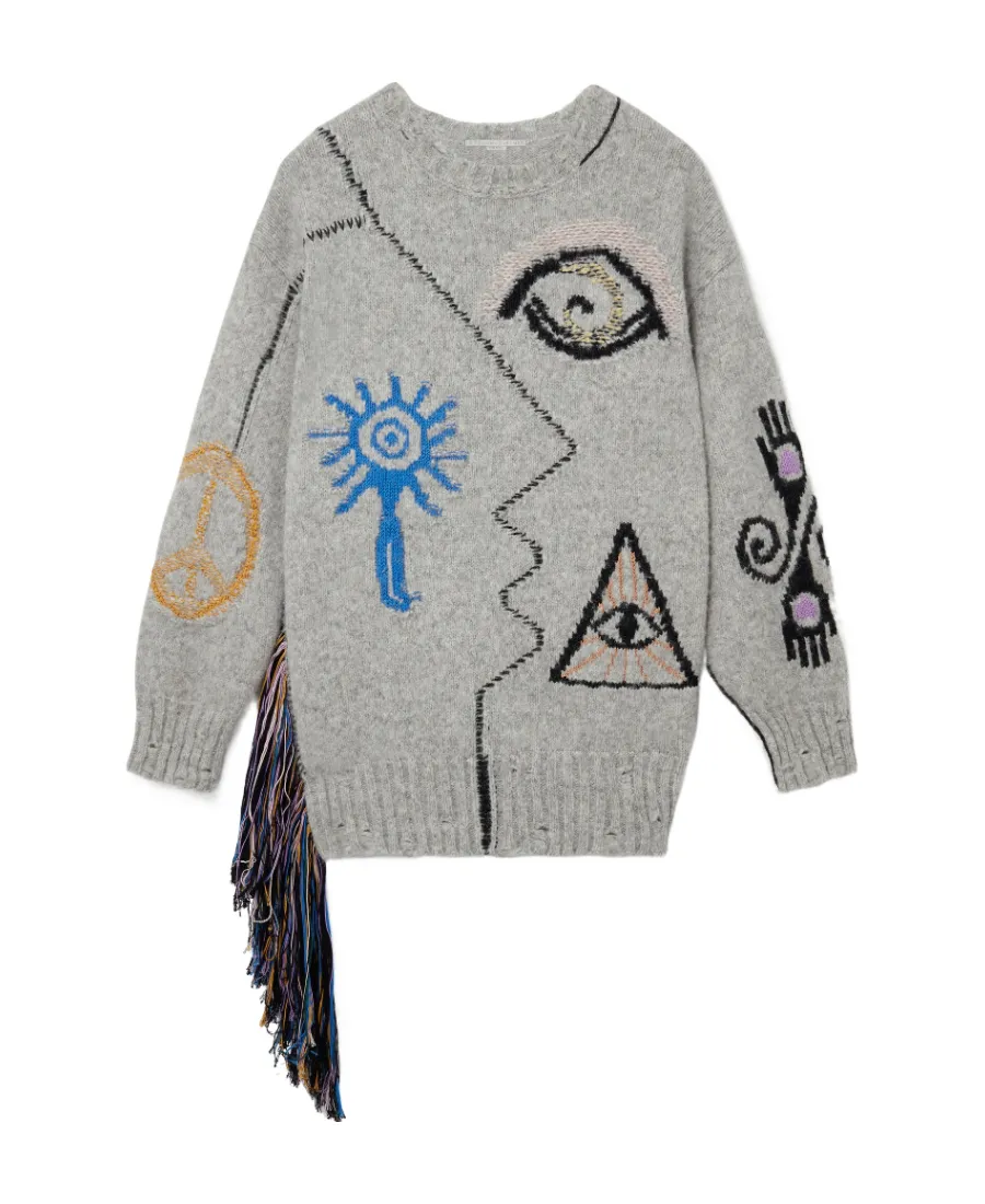 Stella Mccartney Art Embroidered Crewneck Knit Sweater