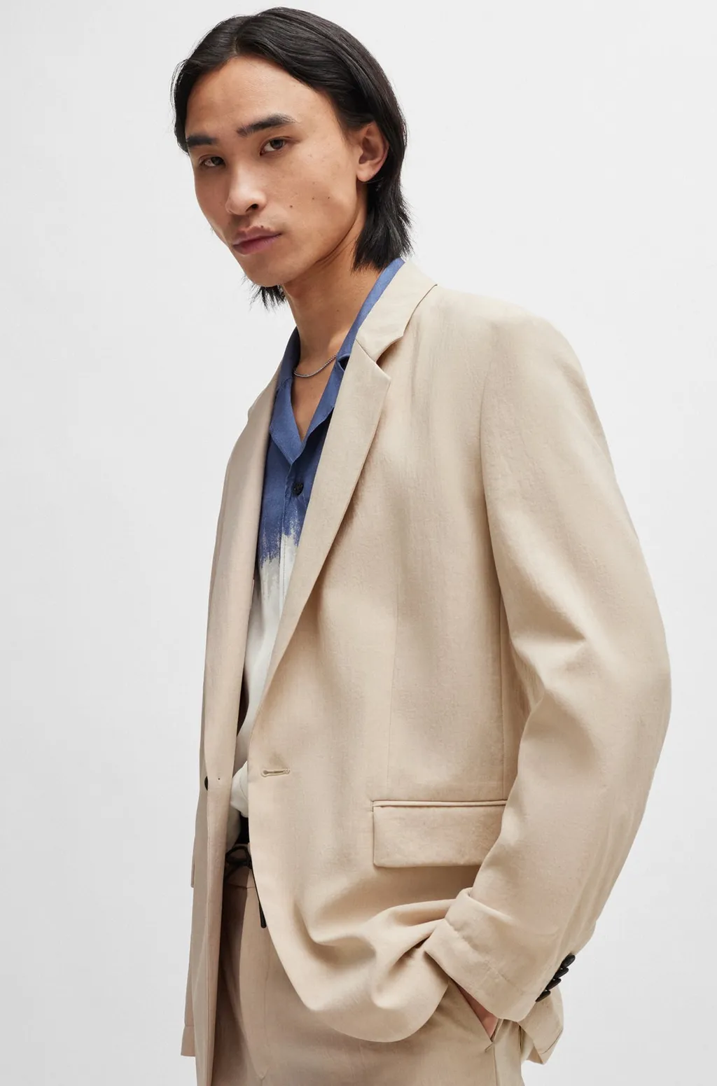 Seersucker Single-Breasted Blazer