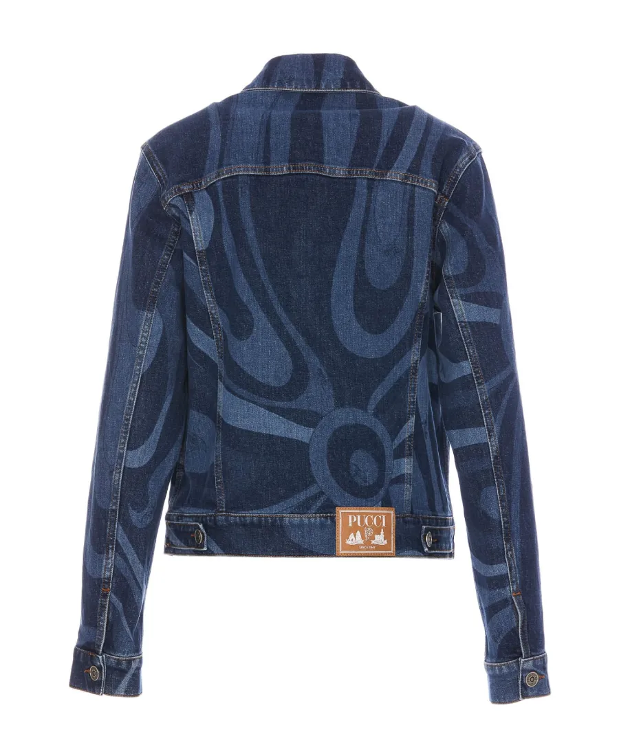 Pucci Swirl-Printed Button-Up Denim Jacket