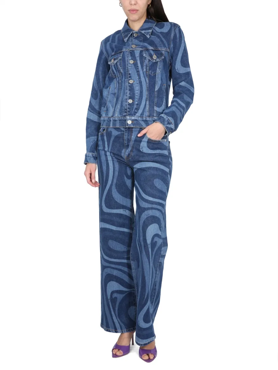 Pucci Swirl-Printed Button-Up Denim Jacket