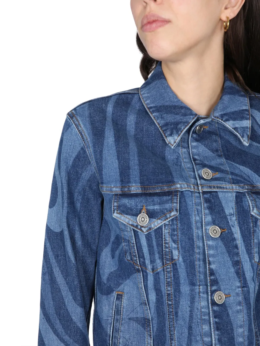 Pucci Swirl-Printed Button-Up Denim Jacket