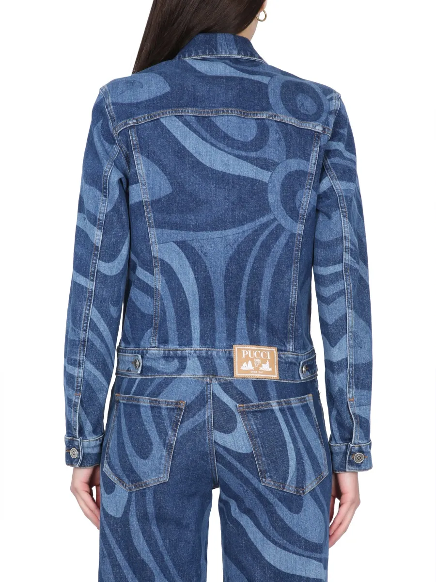 Pucci Swirl-Printed Button-Up Denim Jacket
