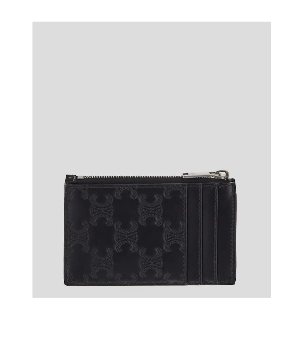 Zipped Card Holder In Calfskin With Triomphe Embossed