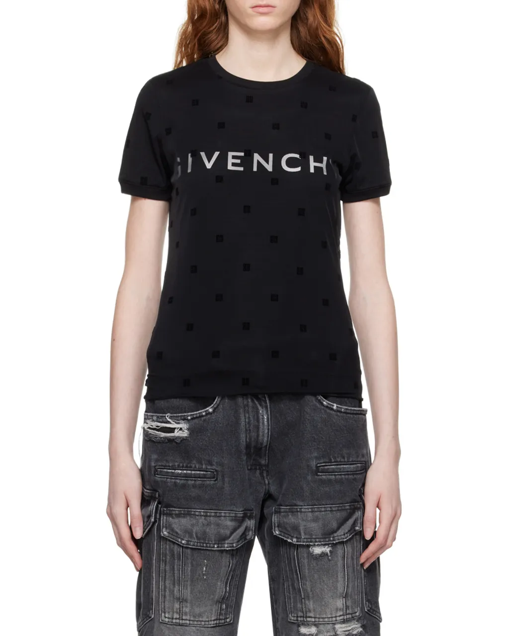 Givenchy All-Over Logo Motif Patch Mesh Shirt