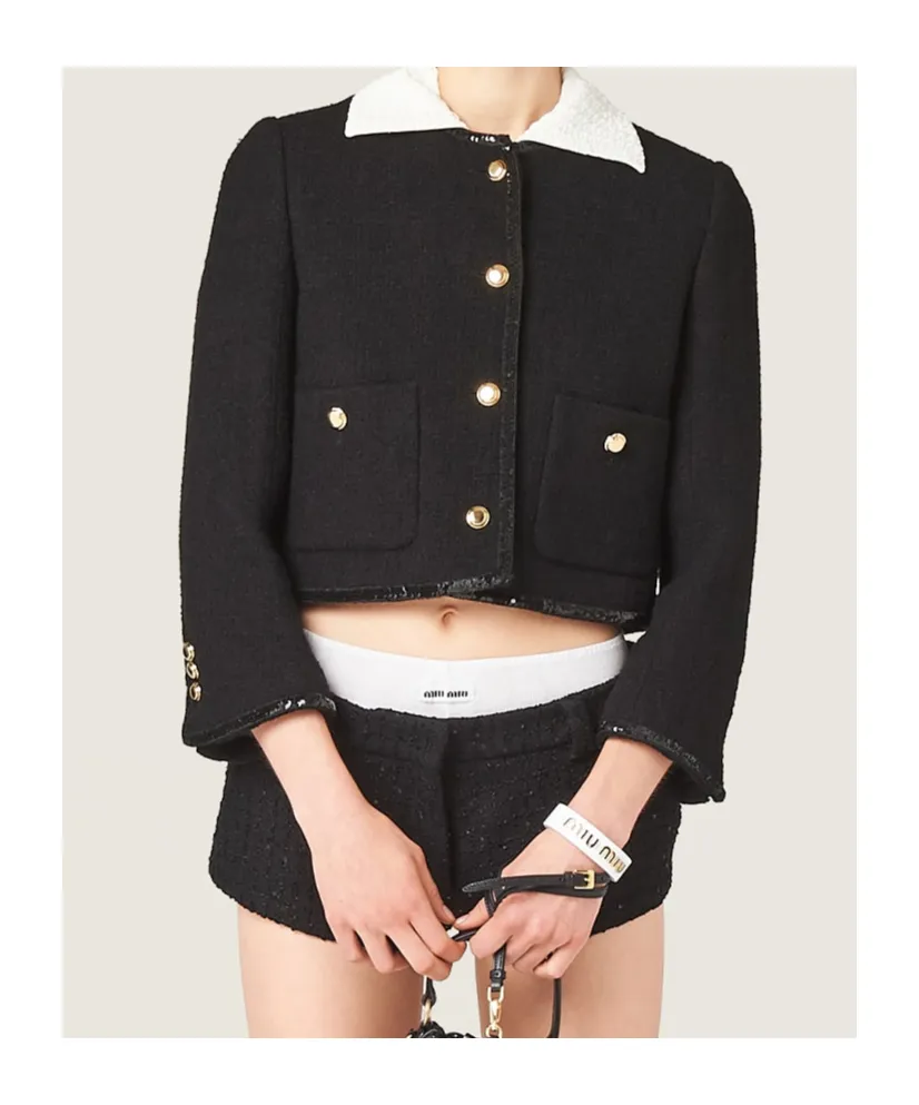 Miu Miu Sequined Crewneck Button-Up Jacket