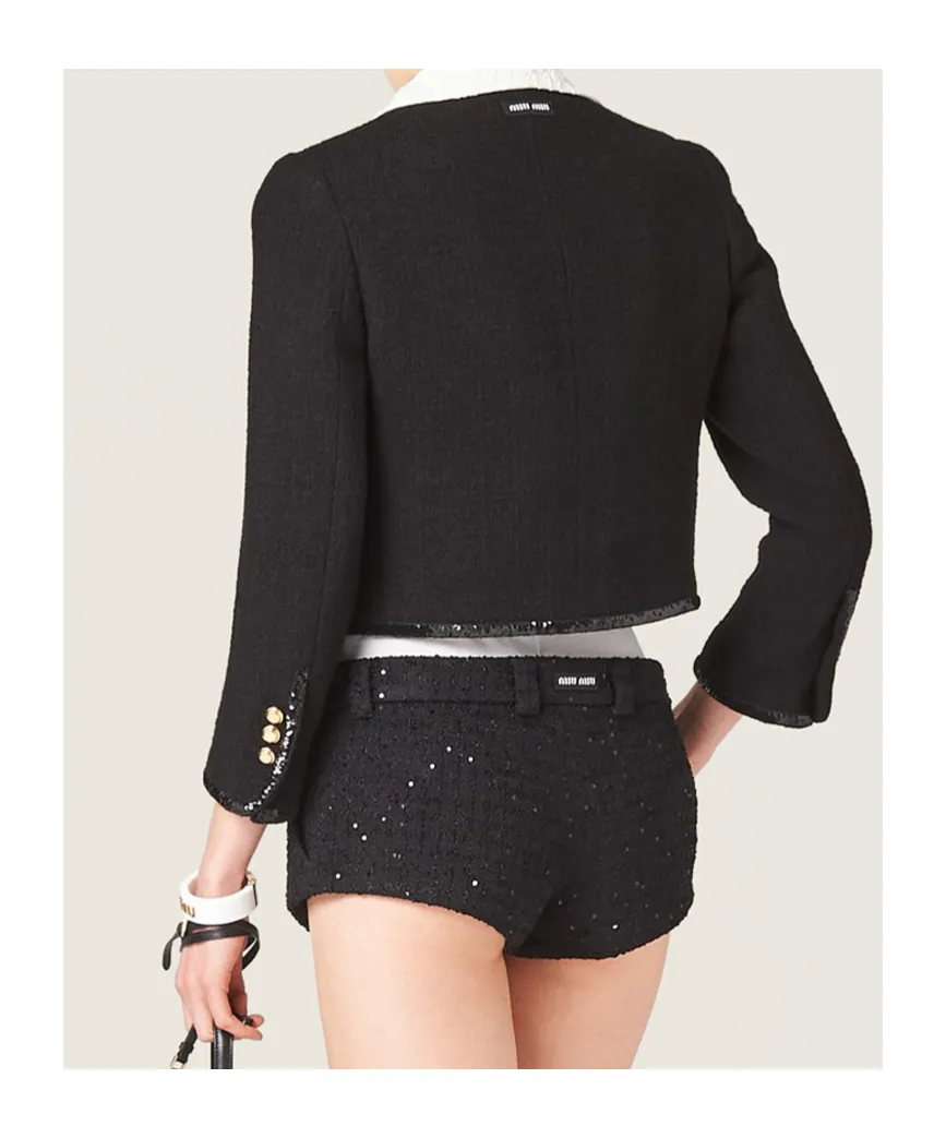 Miu Miu Sequined Crewneck Button-Up Jacket