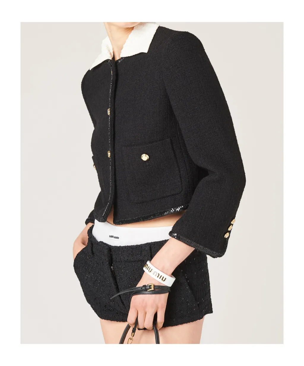 Miu Miu Sequined Crewneck Button-Up Jacket