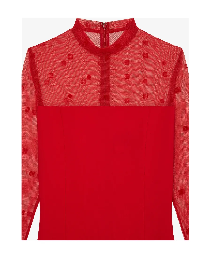 Mock Neck Dress In Bi-Material 4G Pattern