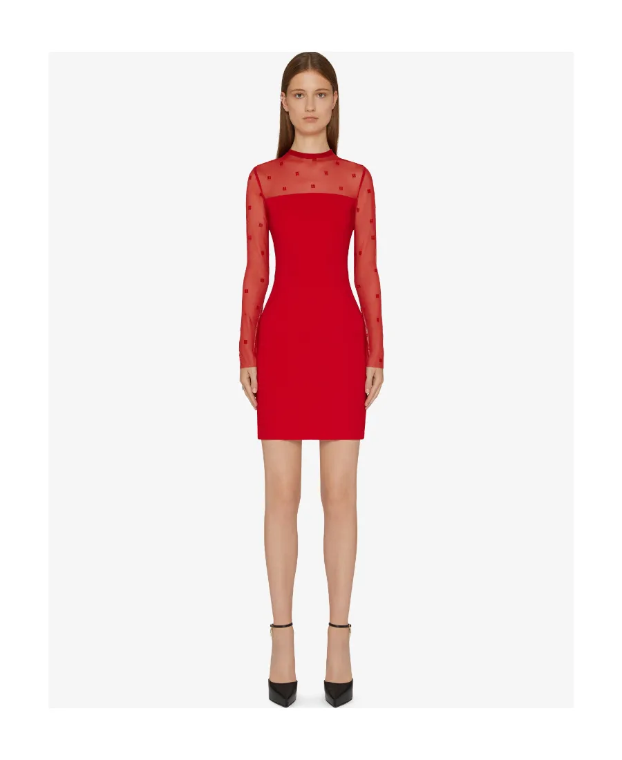 Mock Neck Dress In Bi-Material 4G Pattern