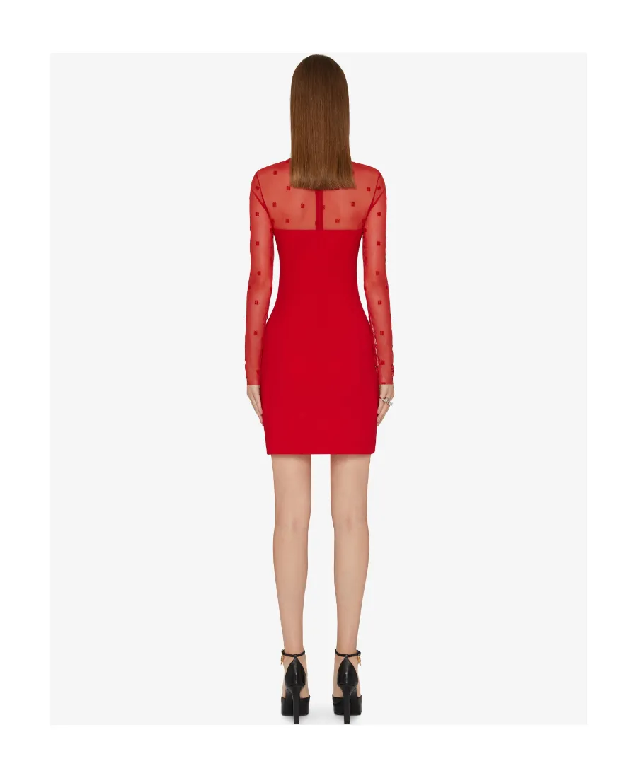 Mock Neck Dress In Bi-Material 4G Pattern