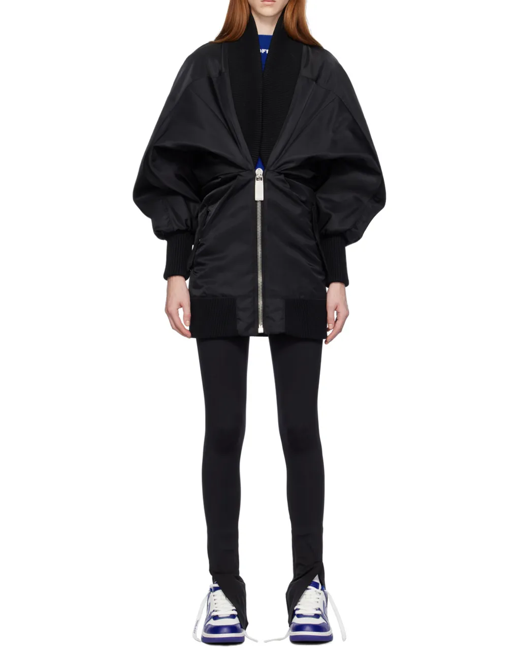 Off-White Ruched Puff-Sleeved Dress