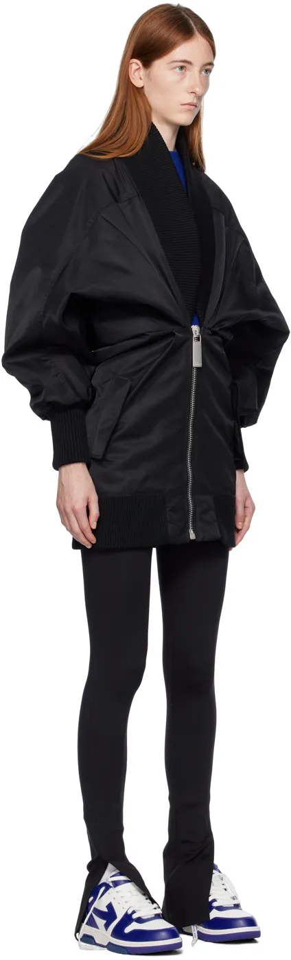 Off-White Ruched Puff-Sleeved Dress