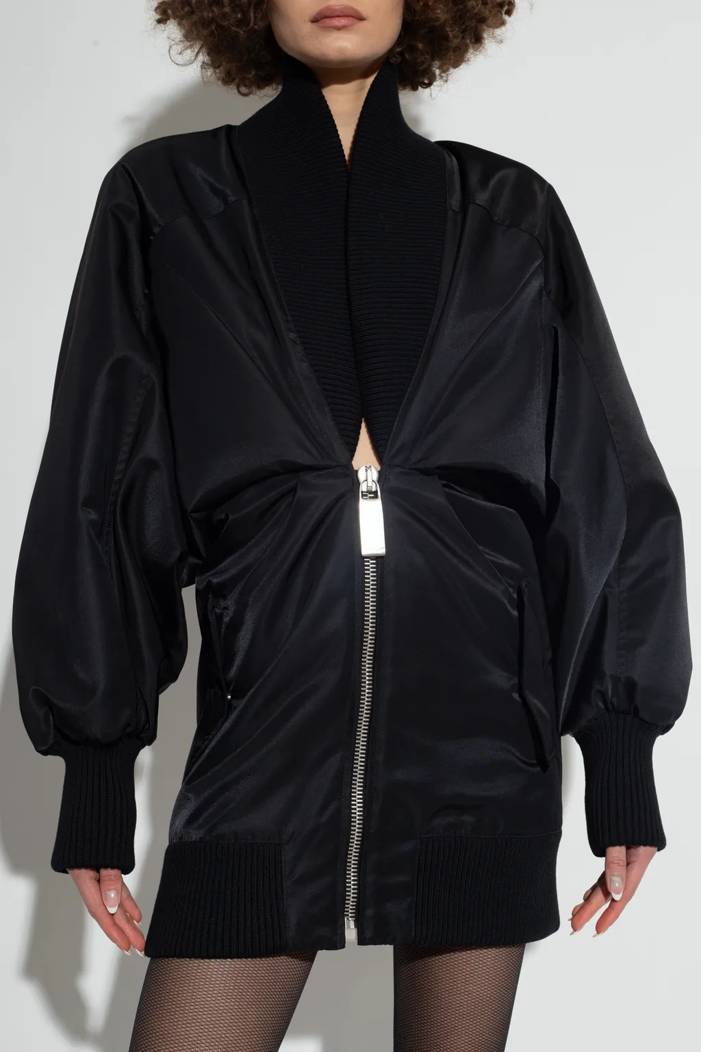 Off-White Ruched Puff-Sleeved Dress