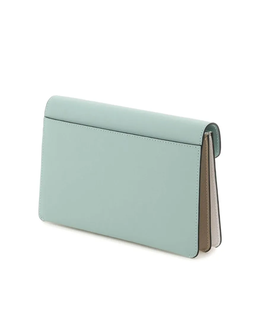 Trunk Clutch In Light Green White And Brown Saffiano Leather