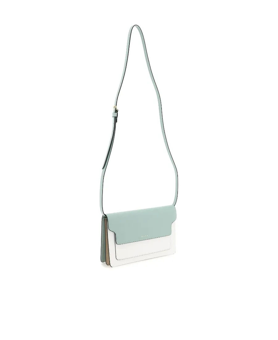 Trunk Clutch In Light Green White And Brown Saffiano Leather