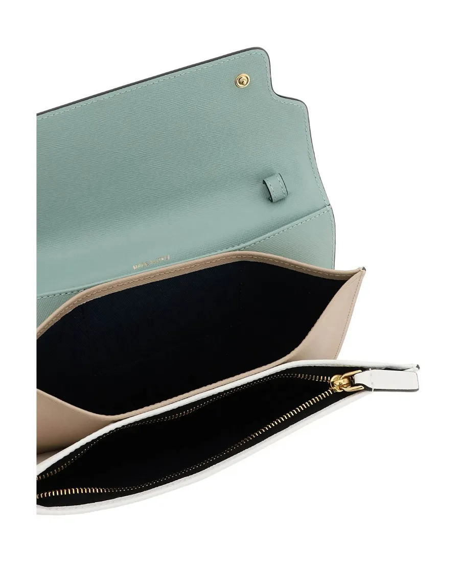 Trunk Clutch In Light Green White And Brown Saffiano Leather