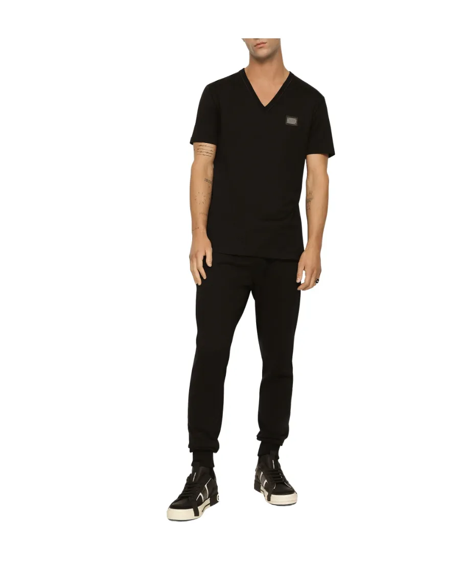 Dolce & Gabbana Logo Patch V-Neck T-Shirt