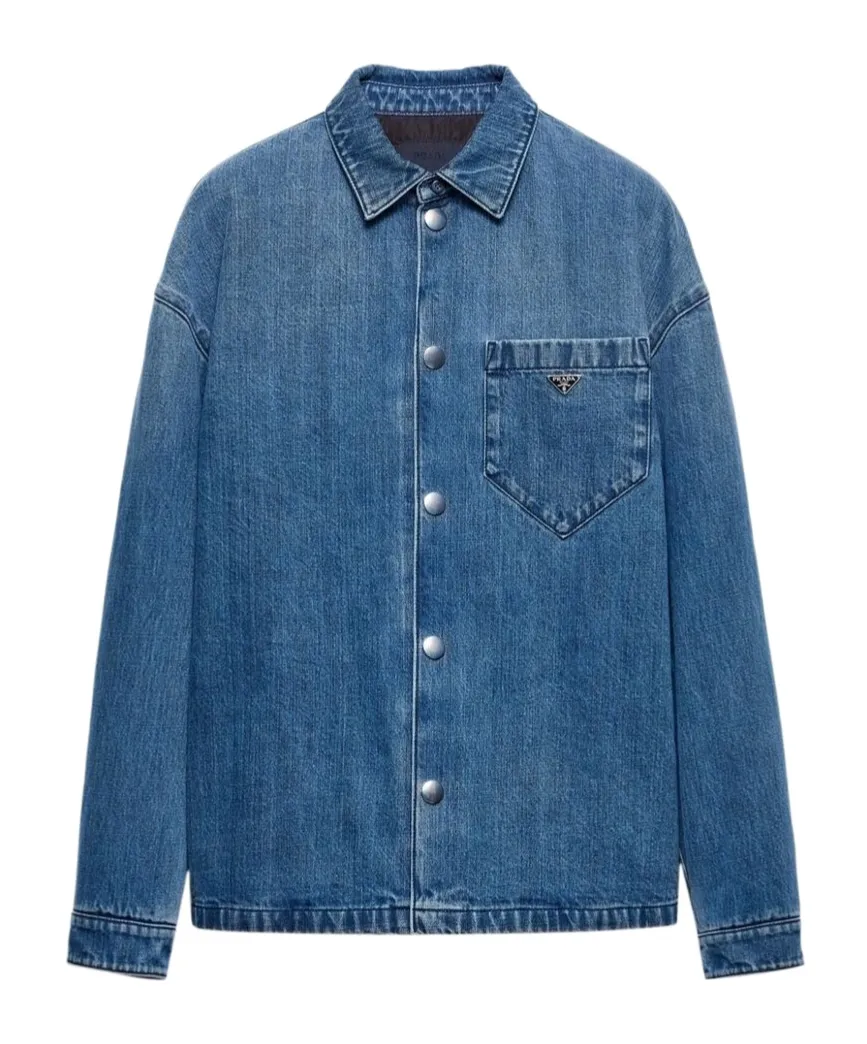Prada Buttoned Logo Plaque Denim Shirt