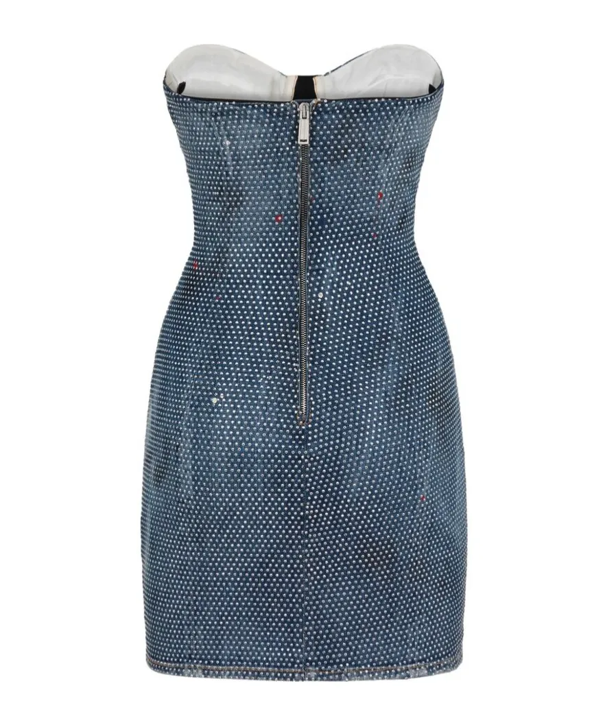 Dsquared2 Embellished Denim Bustier Mini Dress