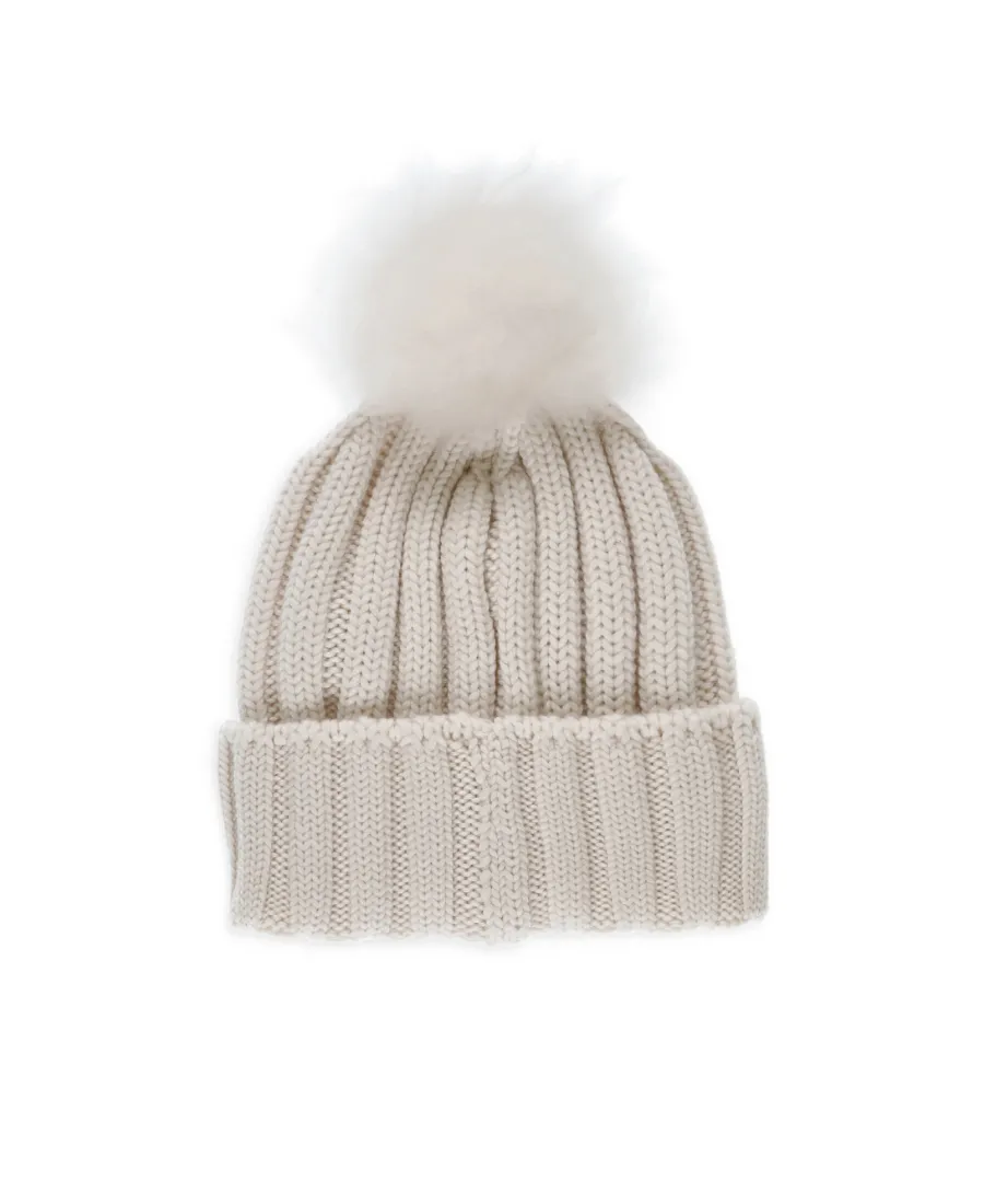 Woolrich Logo Patch Pompom Detailed Beanie