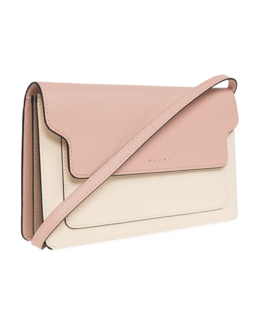 Trunk Clutch In Pink White And Beige Saffiano Leather