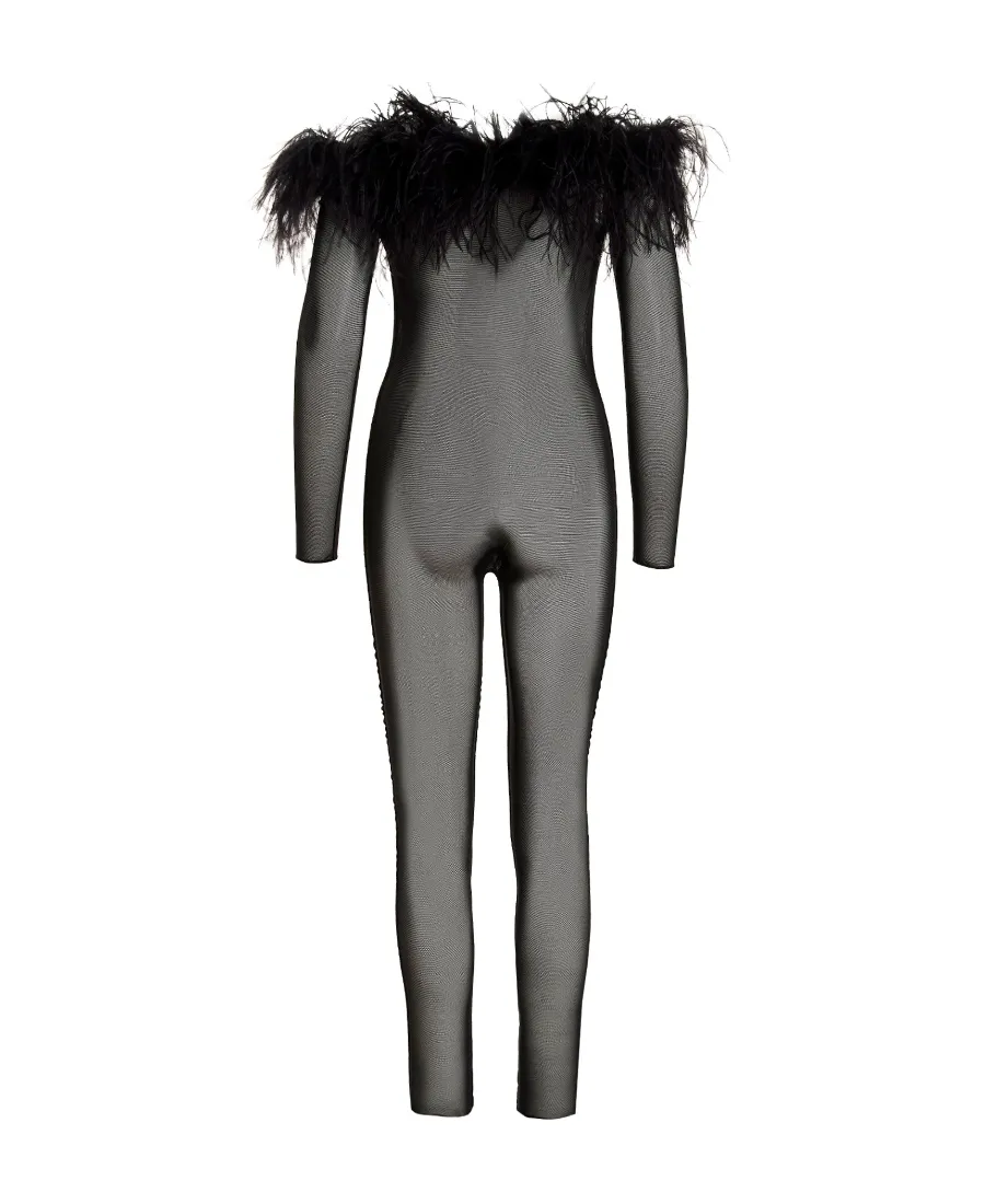 Feather-Trim Stretch-Jumpsuit