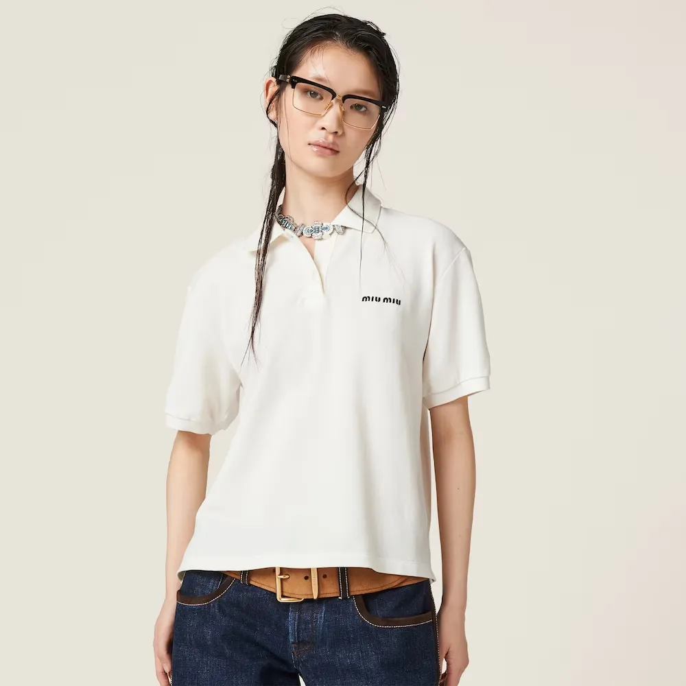 Miu Miu Logo-Embroidered Short-Sleeved Polo Shirt