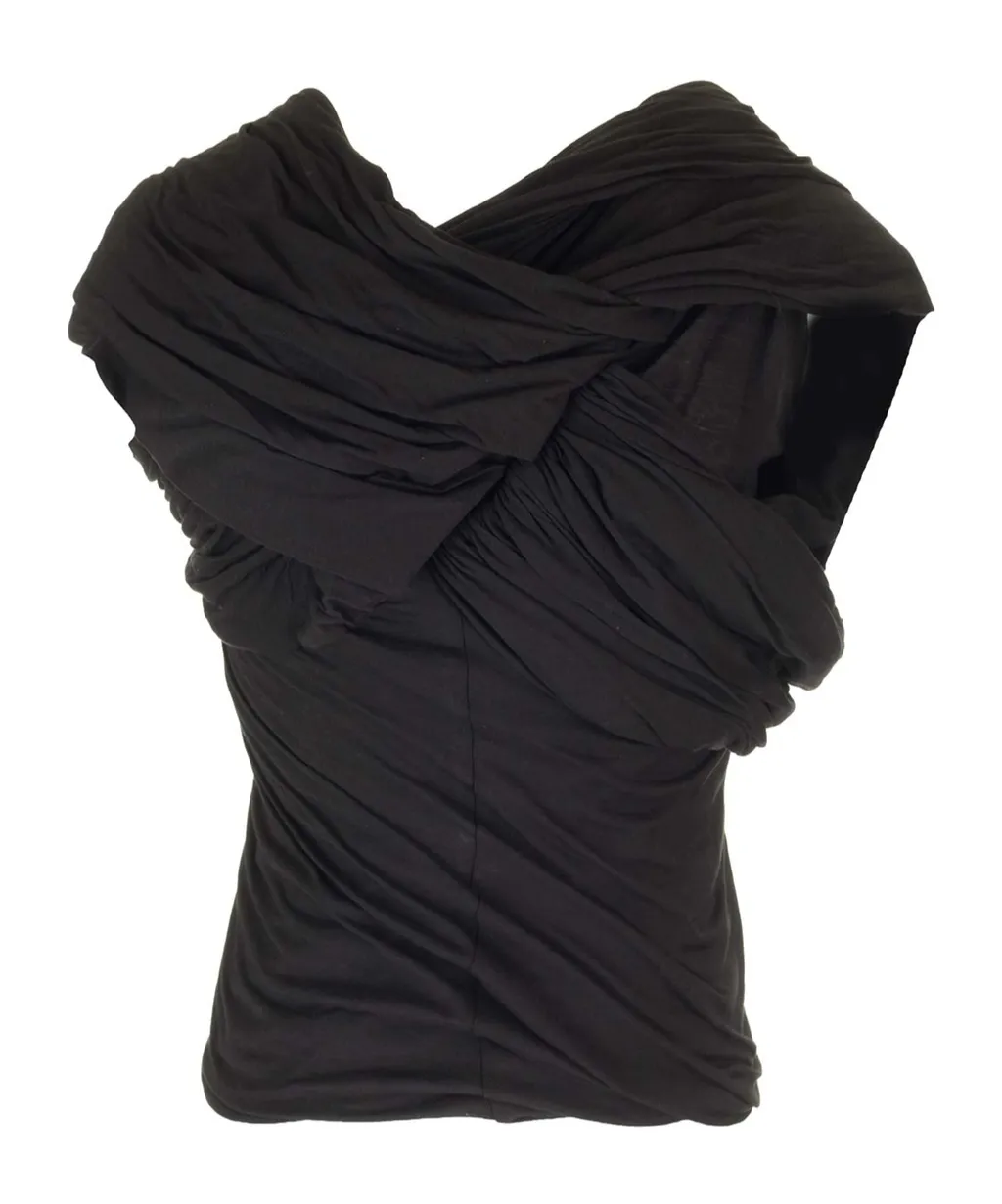 Rick Owens Draped Ruched Asymmetric Neckline Top