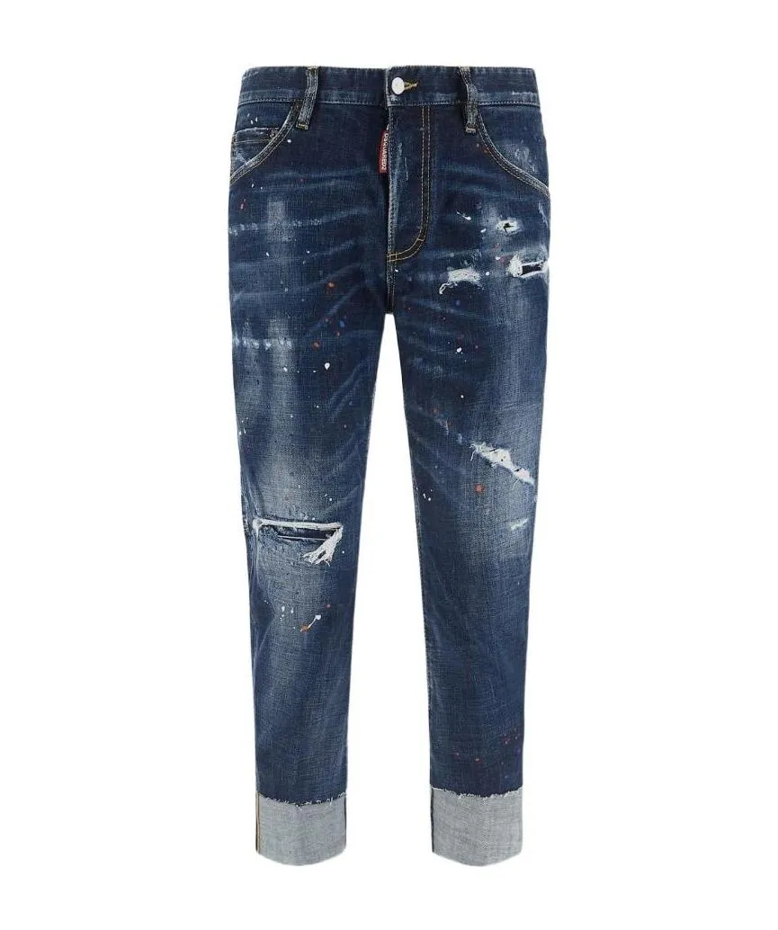 Distressed Paint-Splatter Jeans
