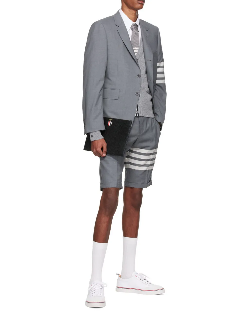 Thom Browne Logo Printed Zipped Clutch Bag