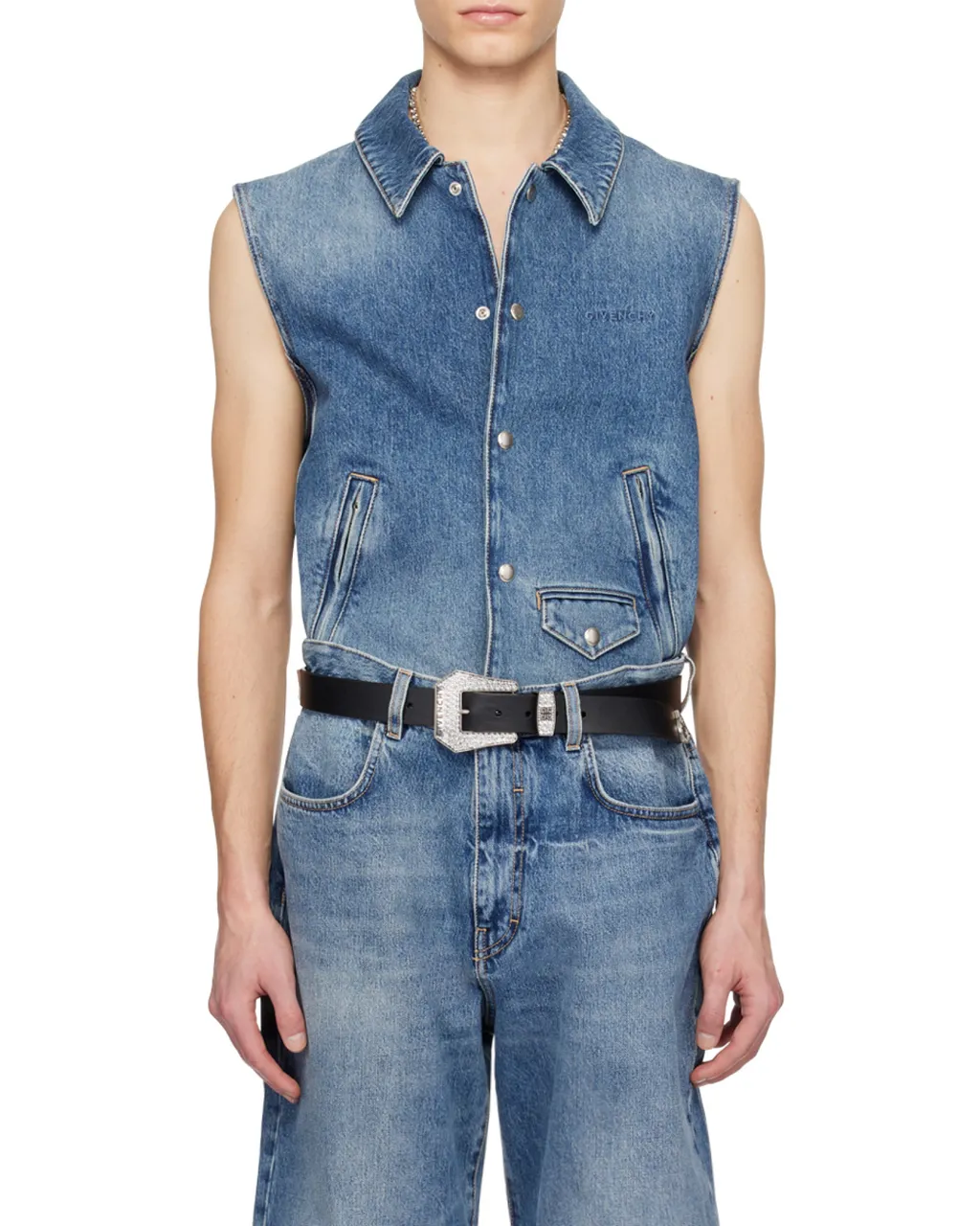Givenchy Logo Embroidered Denim Vest